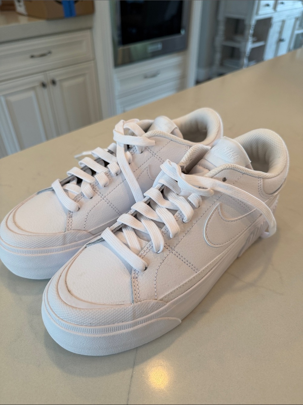 Nike womens All-White Low-Top Platform Sneakers worn once